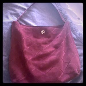 Tory Burch burgundy suede shoulder bag